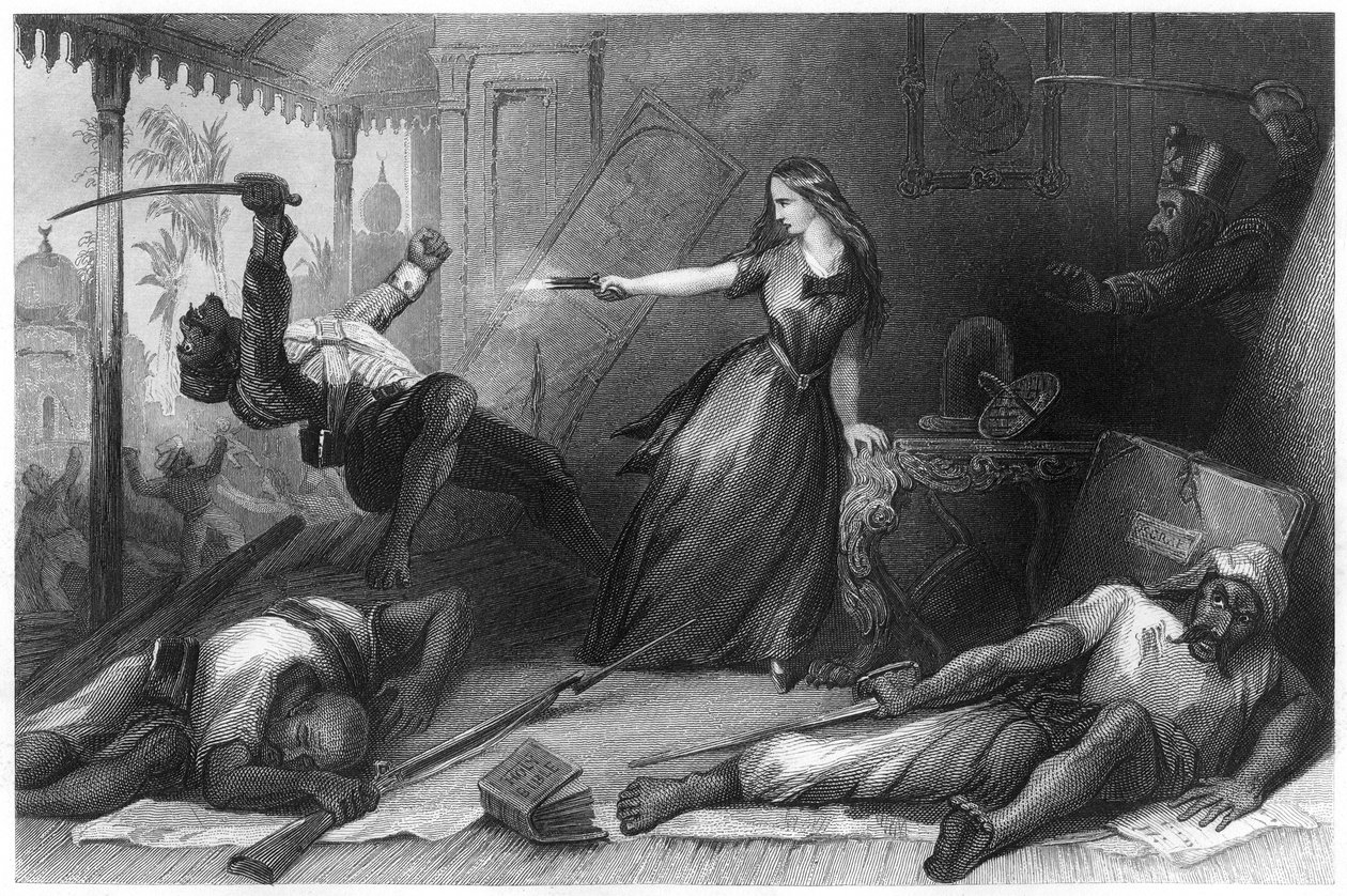 Frøken Wheeler forsvarte seg mot Sepoys ved Cawnpore, 1857, c1860 av Unbekannt