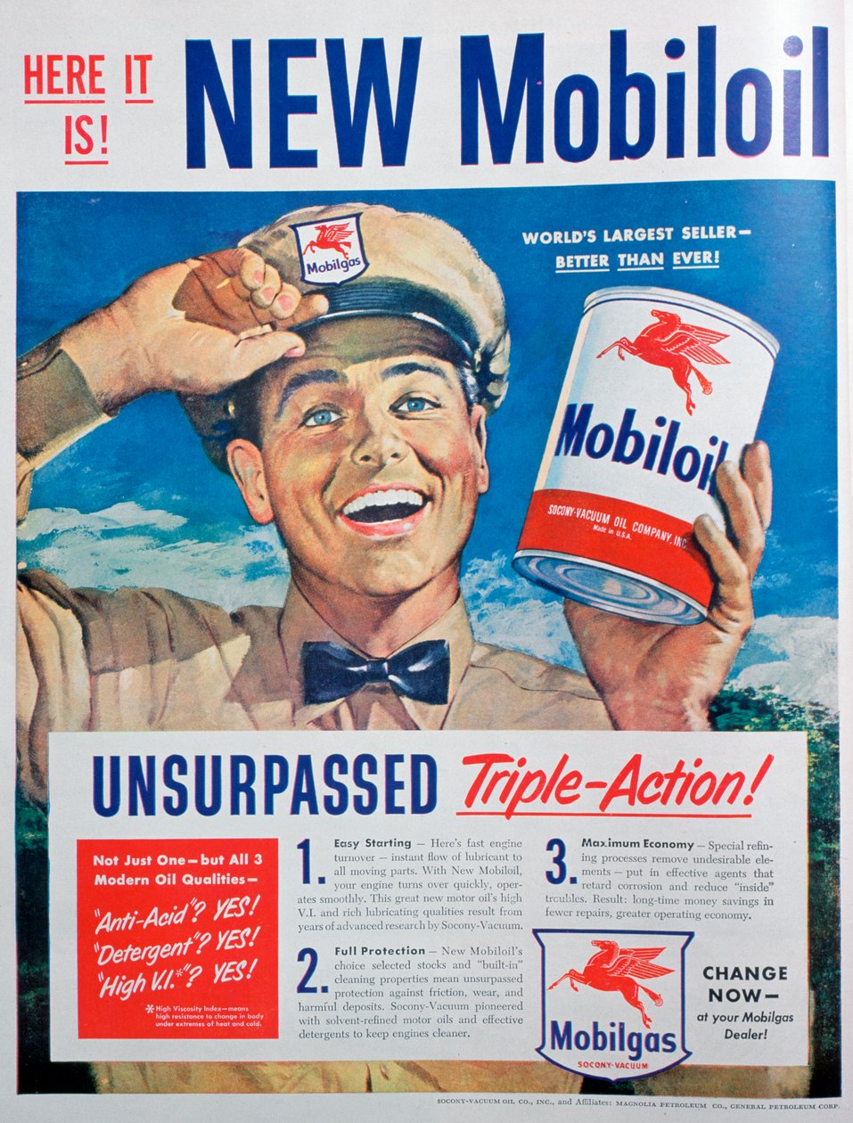 Mobiloil motoroljeannonse, 1949 av Unbekannt
