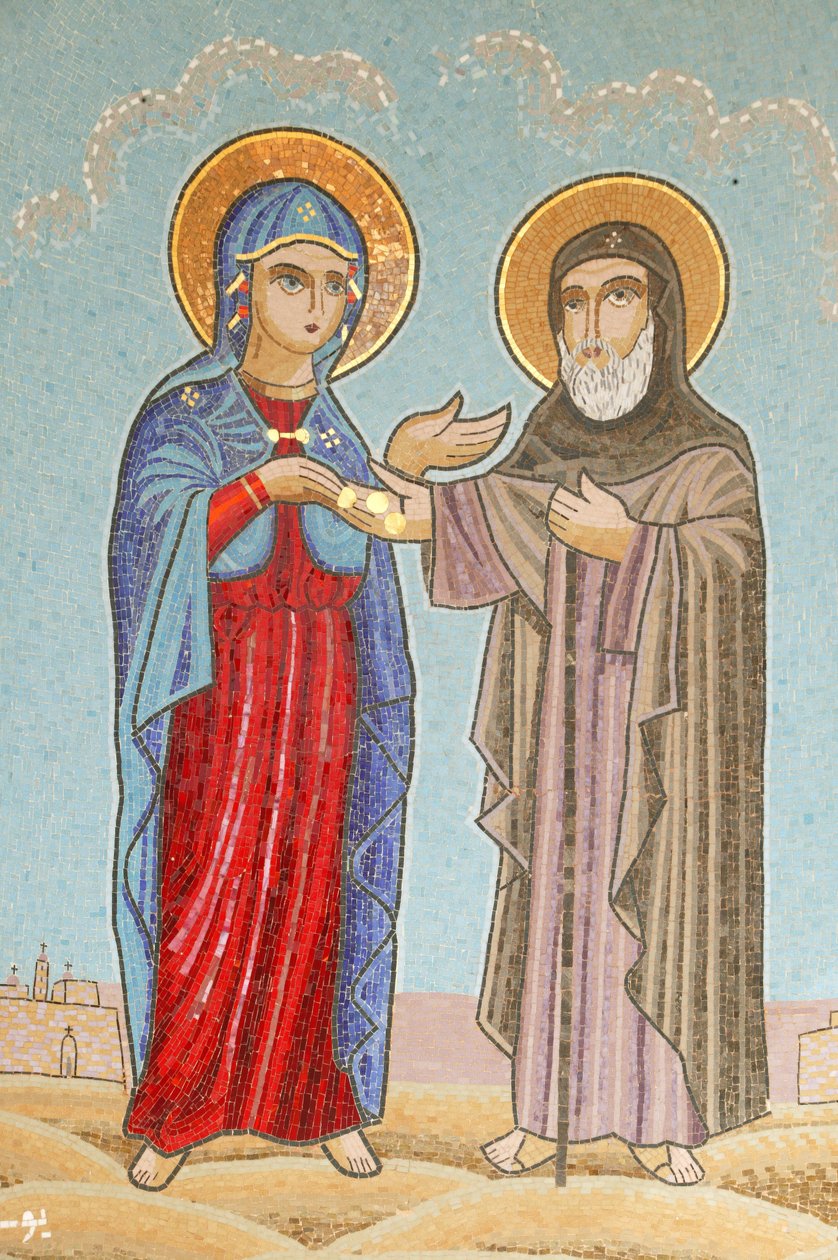 Det koptiske klosteret til den hellige jomfru og Saint John Kame Mary gir 3 gullmynter til Saint Abbay Ehnis Cama. Egypt av Unbekannt
