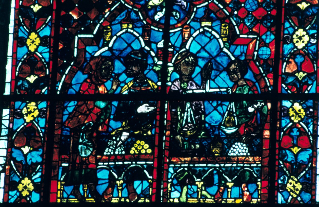Pengevekslere, farget glass, Chartres katedral, Chartres, Frankrike av Unbekannt