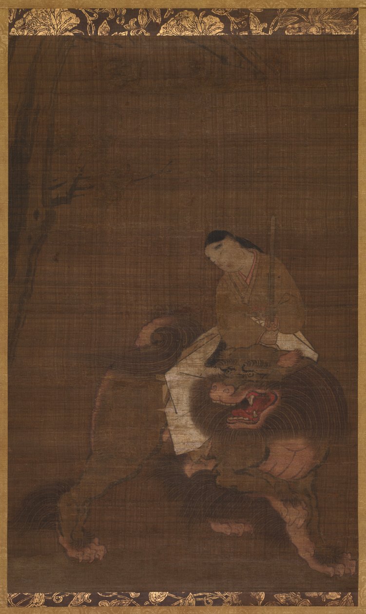 Monju som et barn som rir på en løve, 1392-1573. av Unbekannt