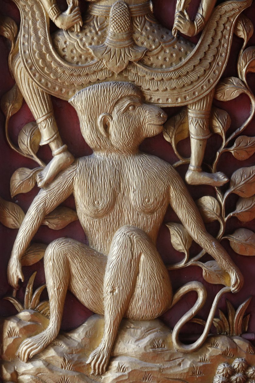 Aperelieff på en dør i Wat Dab Phai, Chiang Mai Thailand av Unbekannt
