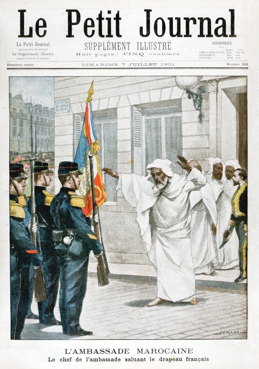 Marokkansk ambassade, sjefsambassadøren som hilser det franske flagget, 1901 av Unbekannt