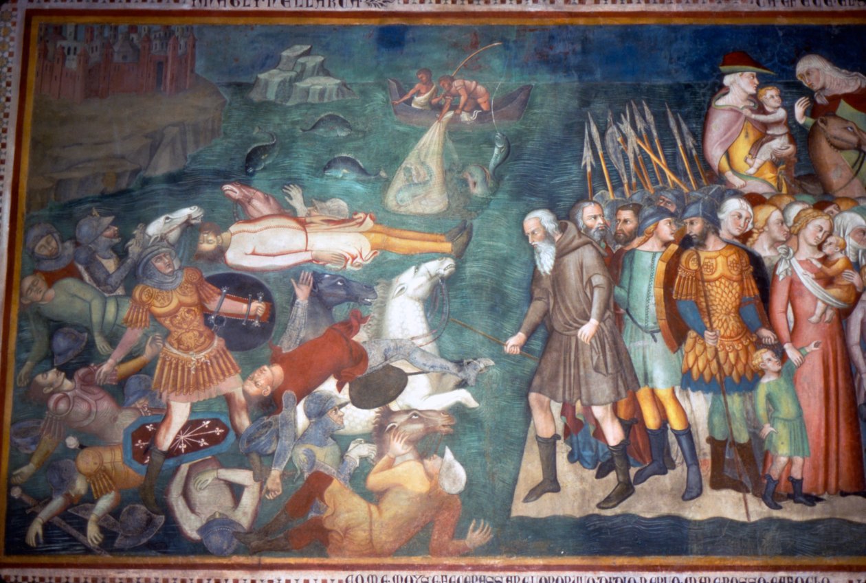 Moses og israelitter krysser Rødehavet, San Gimignano, Italia, 1300-tallet av Unbekannt
