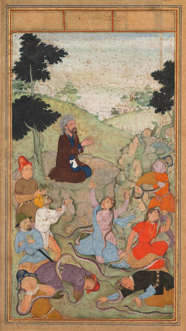 Moses ber om å få slutt på slangeangrepet på israelittene, fra en Mirat al-quds..., 1602-1604. av Unbekannt