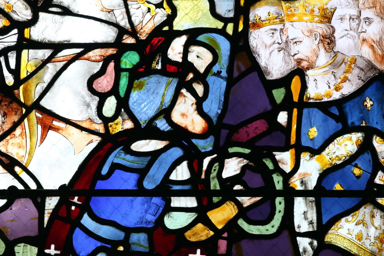 Moulins katedral. Glassmaleri. Korstog. Saint Louis og tornekronen, 20160603, Moulins, Europa av Unbekannt