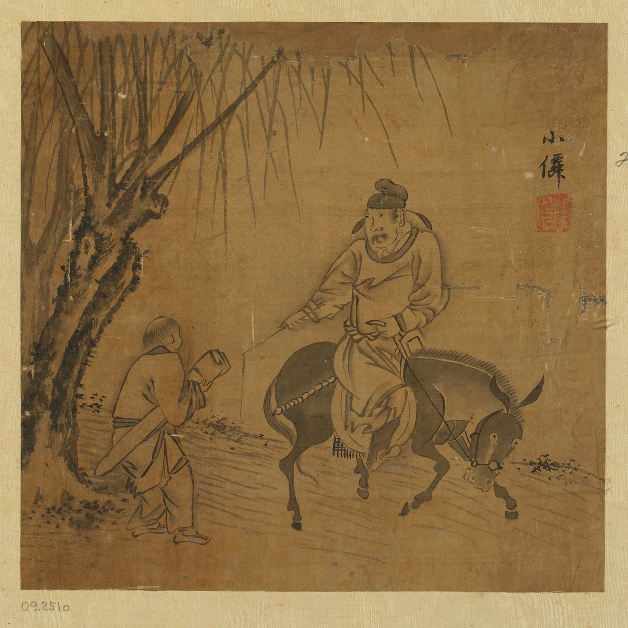Ridende reisende og tjener som bærer en siter, Ming-dynastiet, 1368-1644. av Unbekannt
