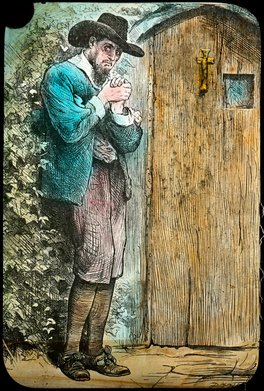 Mr Fearing at the gate, fra The Pilgrims Progress, slutten av 1800- eller begynnelsen av 1900-tallet av Unbekannt