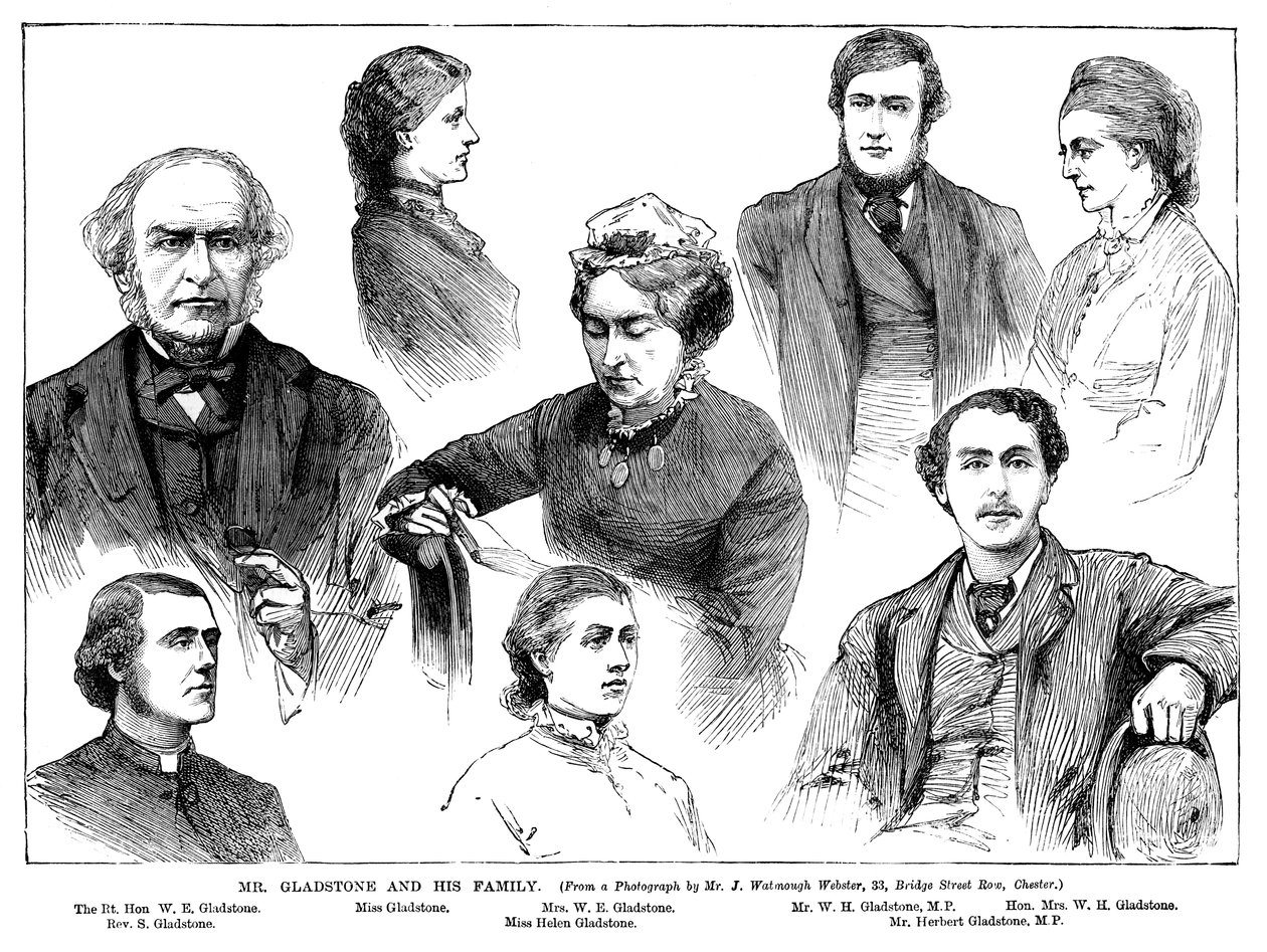 Mr Gladstone og hans familie, 1800-tallet av Unbekannt