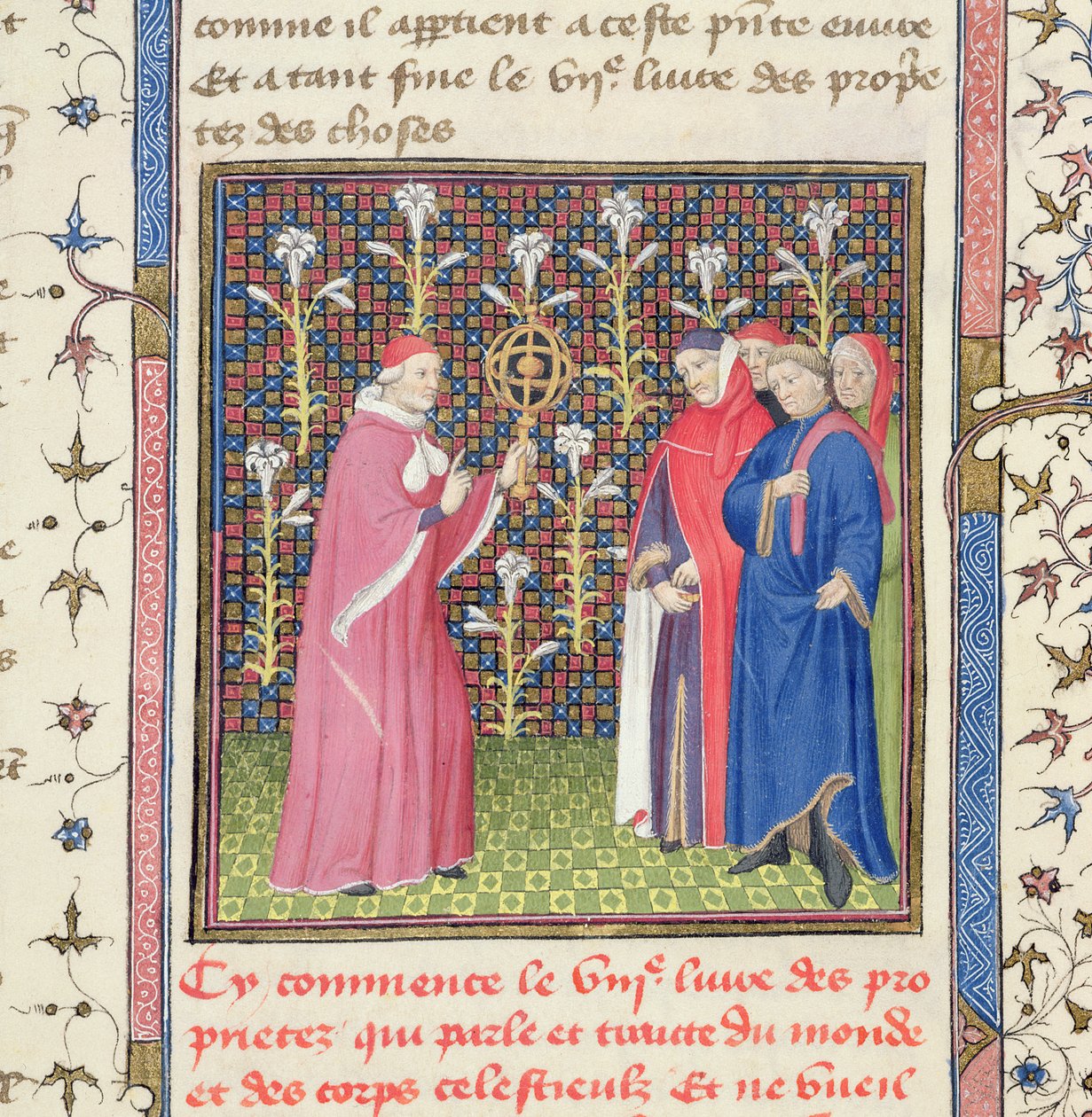 Ms 251 f.135r Fem menn, en holder en armillarkule, fra 