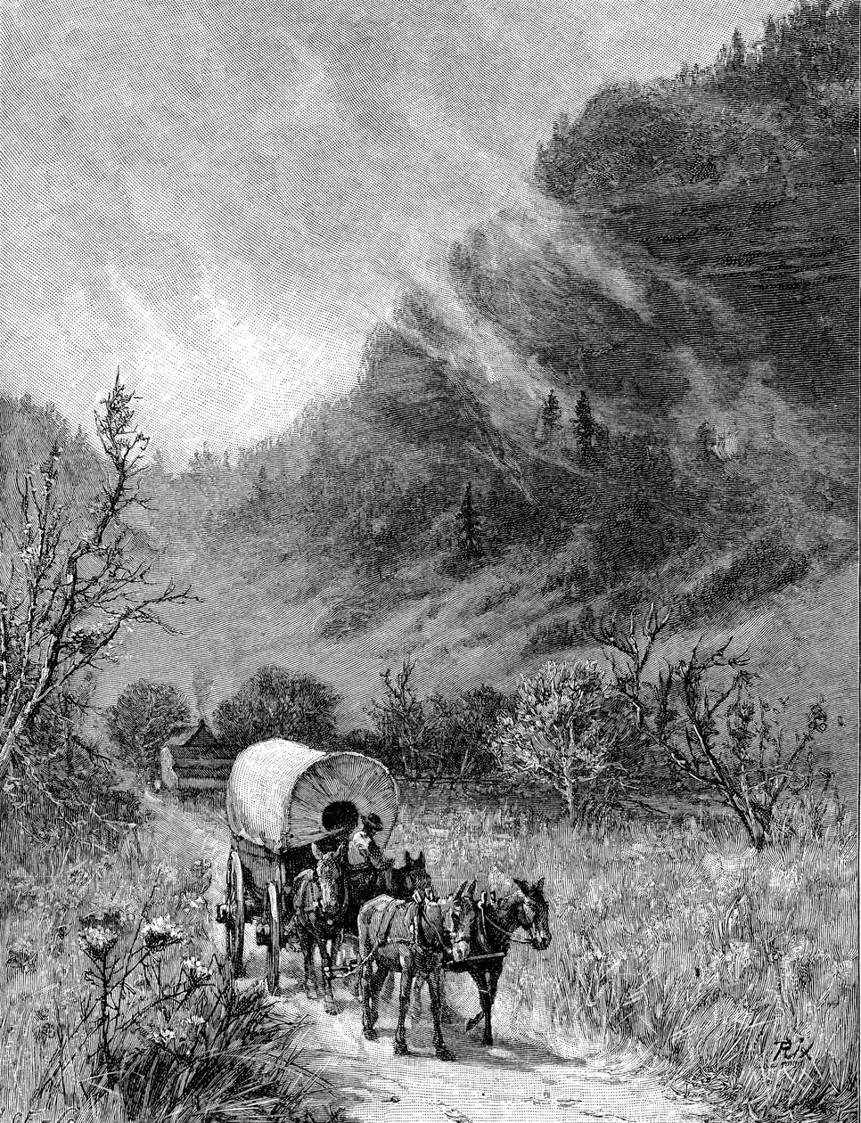 Muldyrvogn som passerer gjennom Cumberland Gap, Kentucky av Unbekannt