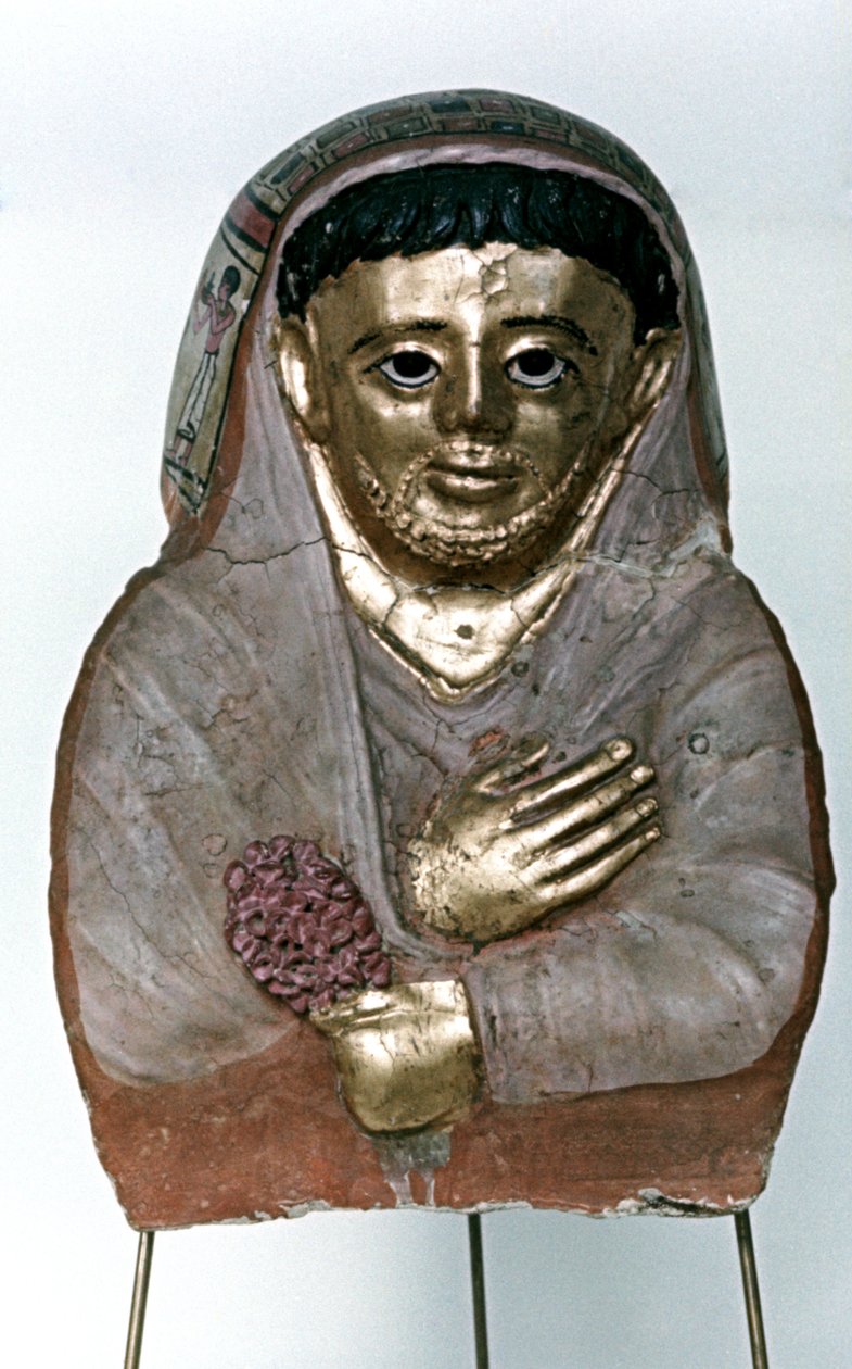 Mummimaske i stukkatur, Ptolemaic-dynastiet av Unbekannt