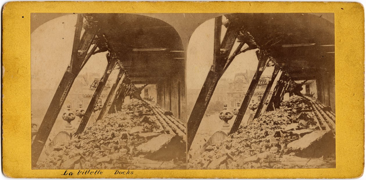 Paris kommune (1871): utsikt over kaiene til Villette. Anonym fotografering. Skriv ut på papp. Dim. 17x6 cm av Unbekannt