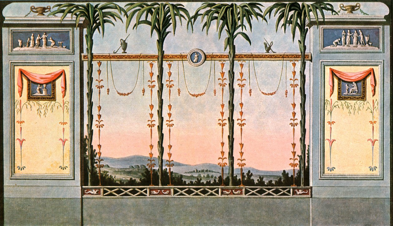 Veggdekorasjon av en gallerihall som støter mot en hage, Leipzig, Tyskland, 1928. av Unbekannt