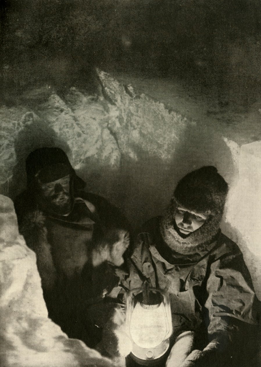 Murray og Priestley går ned en skaft gravd i Green Lake, c1908, 1909 av Unbekannt