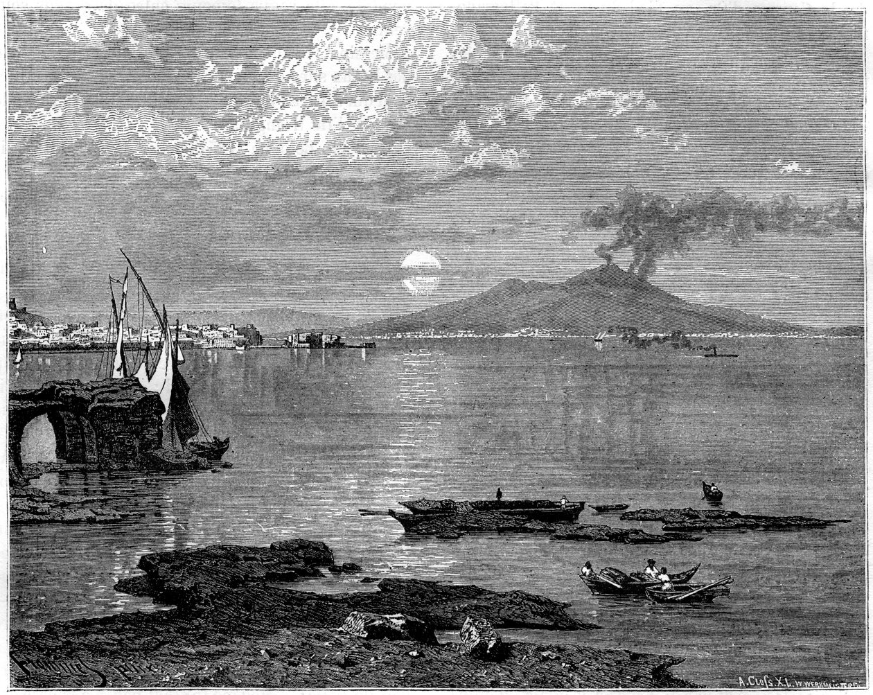 Napoli og Vesuv, fra Pausippe, Italia, 1800-tallet av Unbekannt