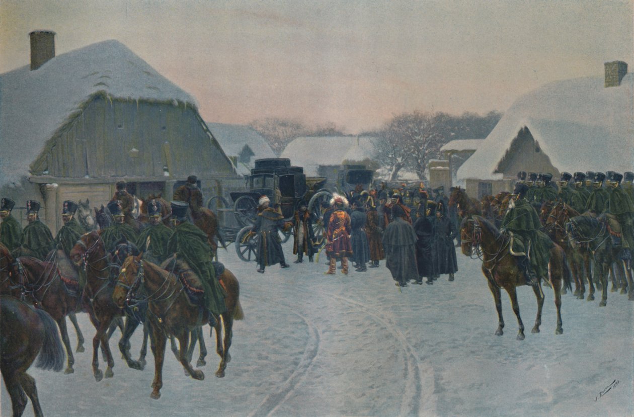 Napoleon forlater den franske hæren ved Smorgoni, 1812, 1896. av Unbekannt