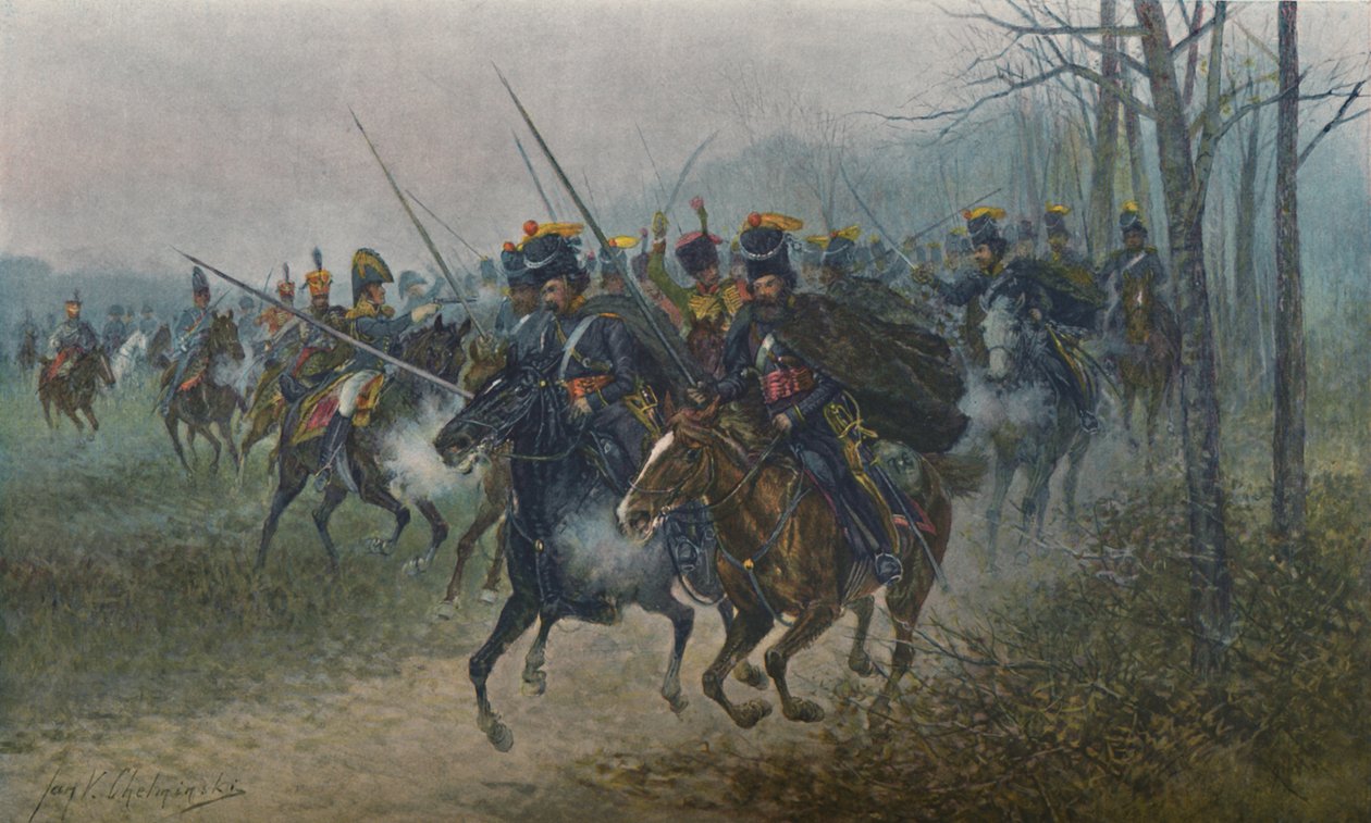 Napoleon og hans stab overrasket av kosakker, 1812, 1896. av Unbekannt