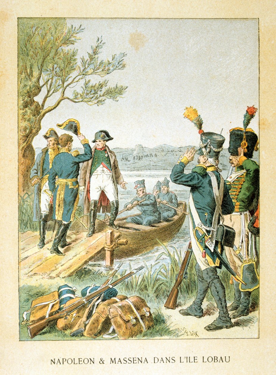 Napoleon og Massena på øya Lobau, mai 1809, 1800-tallet av Unbekannt