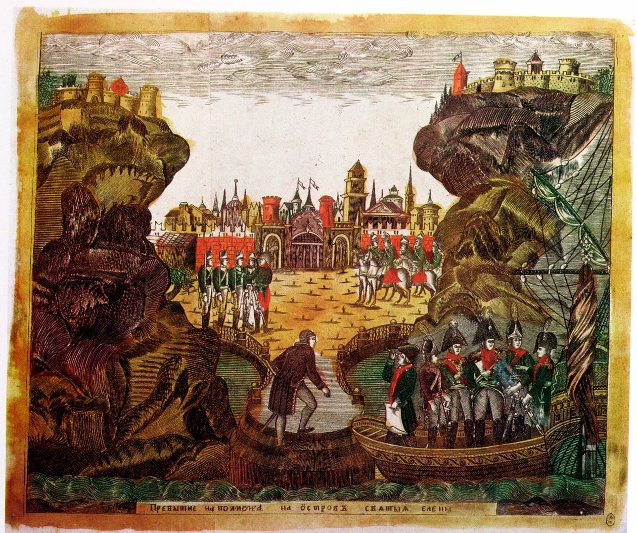 Napoleon ankommer St Helena, 1815 av Unbekannt