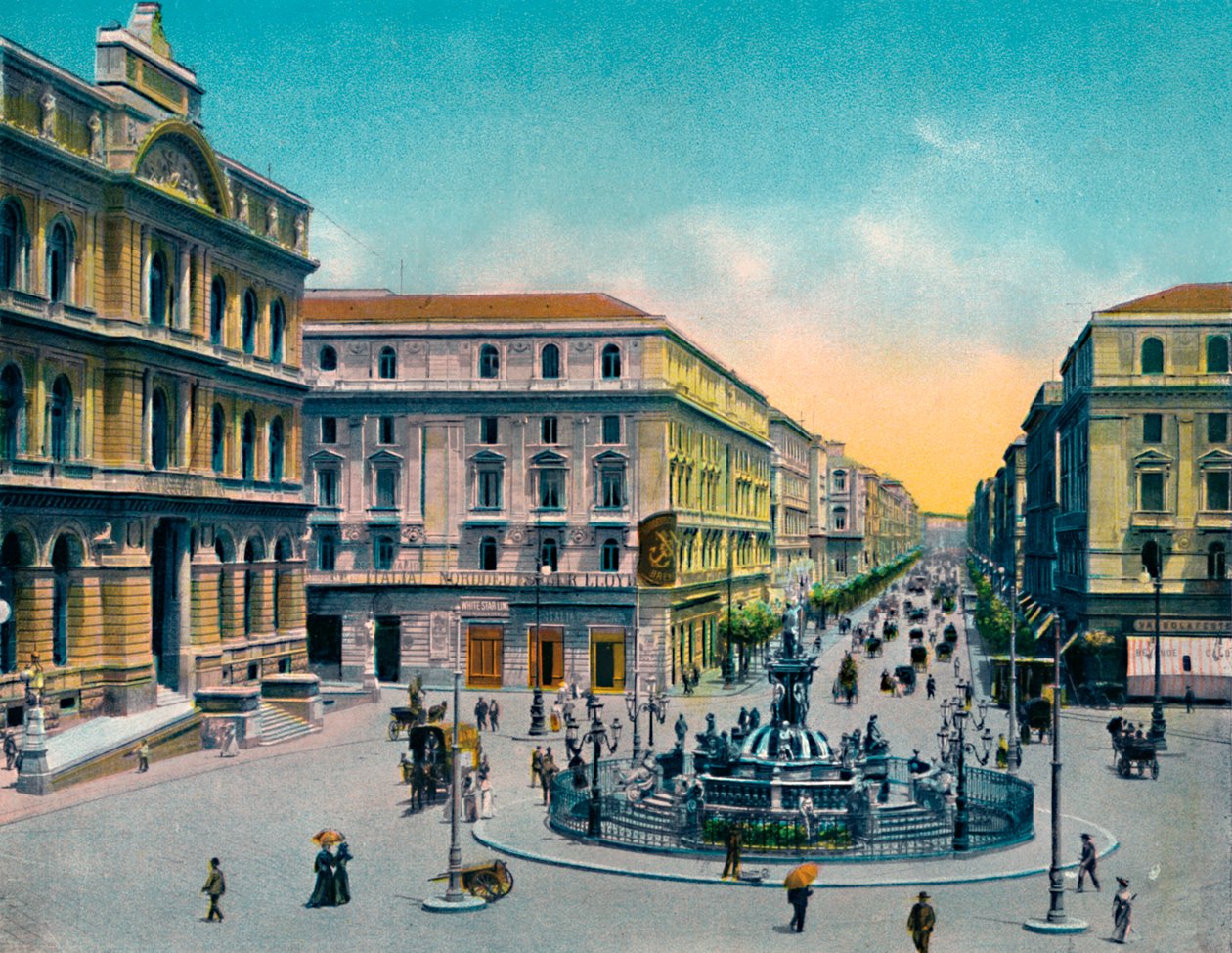 Napoli - Piazza Borsa Con Fountan Medina, Neptunfontenen, c1900. av Unbekannt