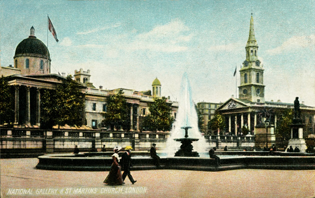 National Gallery & St Martins Church London, slutten av 1800-begynnelsen av 1900-tallet. av Unbekannt