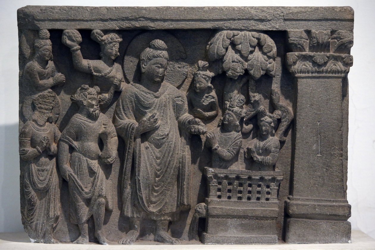 Nasjonalmuseet i India, Delhi. Buddha med Naga-Kalika. Gandhara, 2. århundre e.Kr., Stein. Lån fra Mayo College museum, Ajmer. India. av Unbekannt
