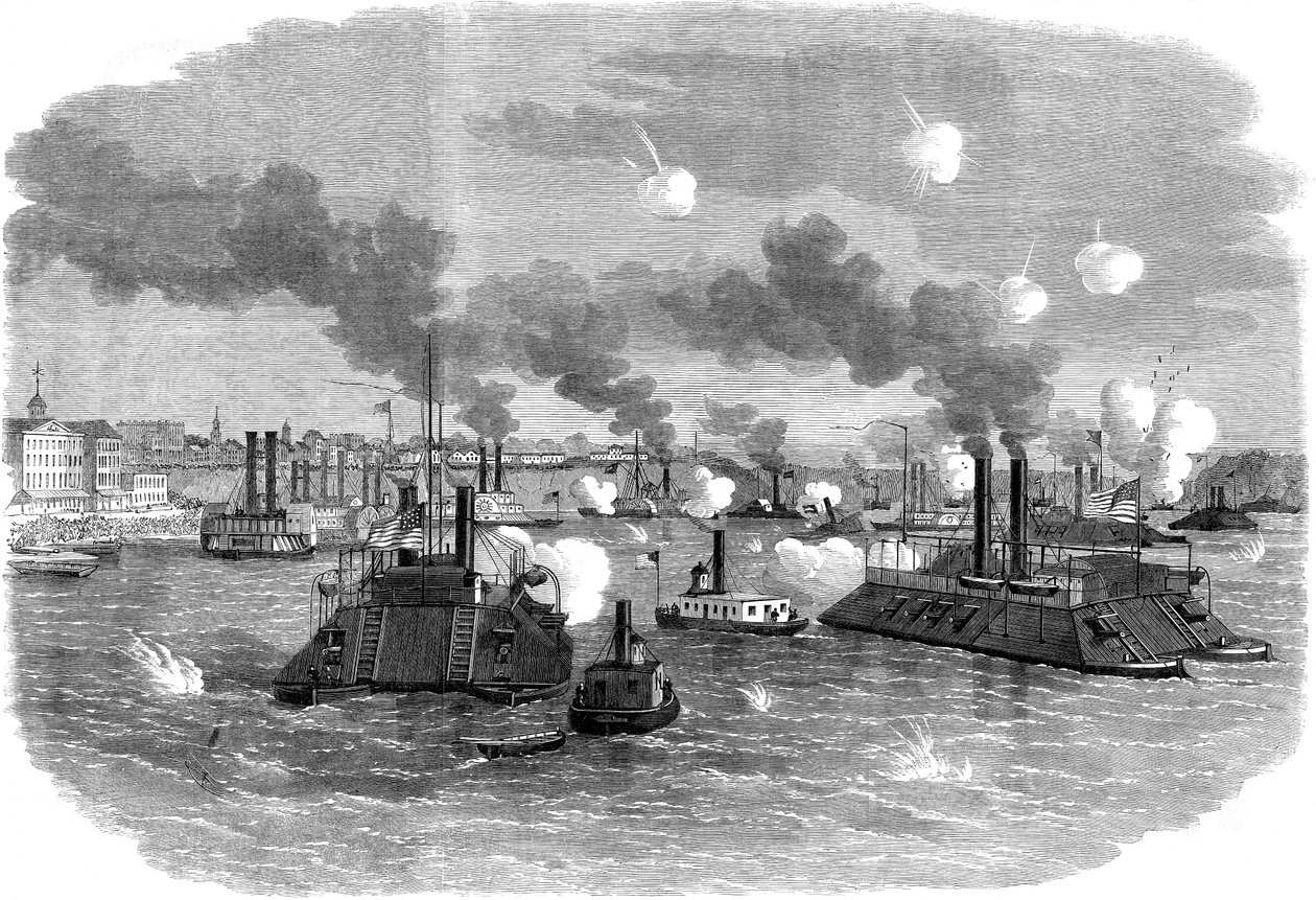 Sjøslag på Mississippi, Memphis, Tennessee, amerikansk borgerkrig, juli 1862 av Unbekannt