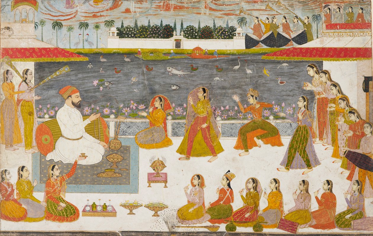 Nawab og damer ser på en nautch på en terrasse, 1760 av Unbekannt