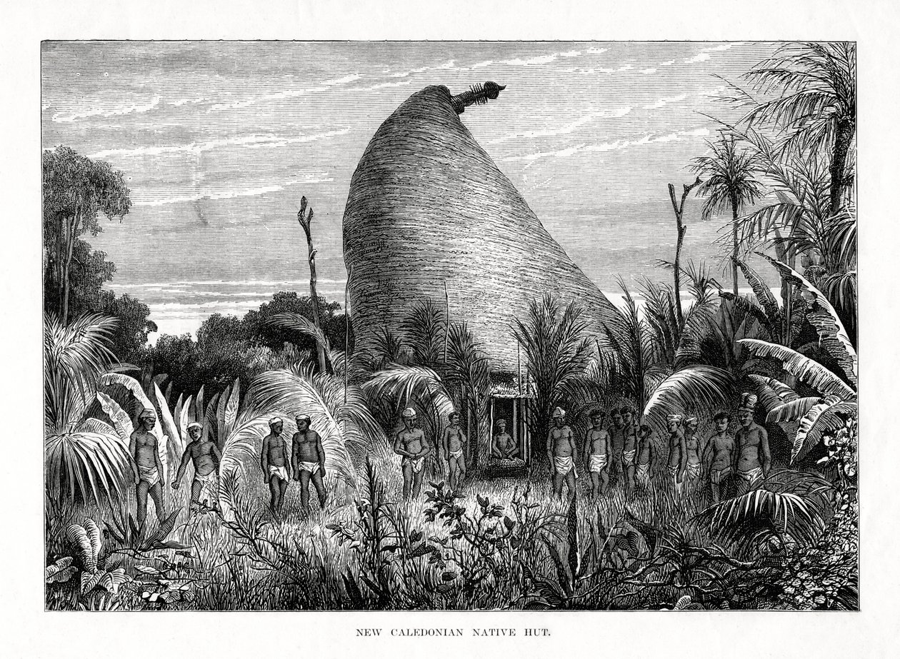 New Caledonian Native Hut, sørvest i Stillehavet, 1877 av Unbekannt