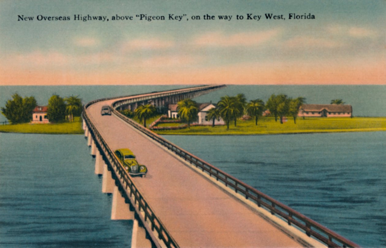 New Overseas Highway, over Pigeon Key, til Key West, Florida, ca. 1940-tallet av Unbekannt