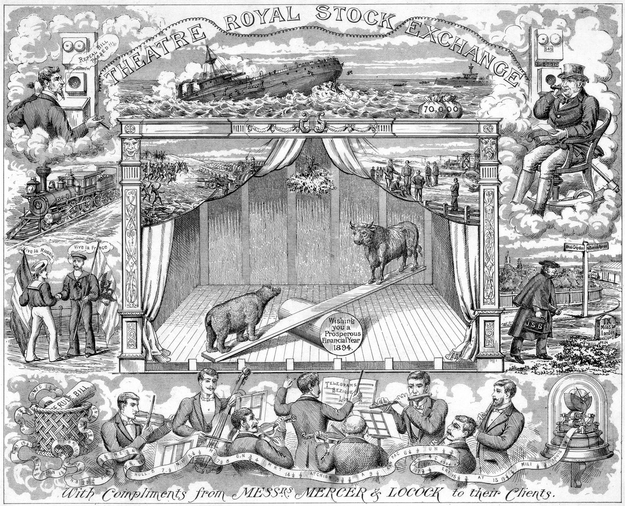 Nyttårshilsener fra aksjemeglere Mercer Lock til sine kunder, 1894 av Unbekannt