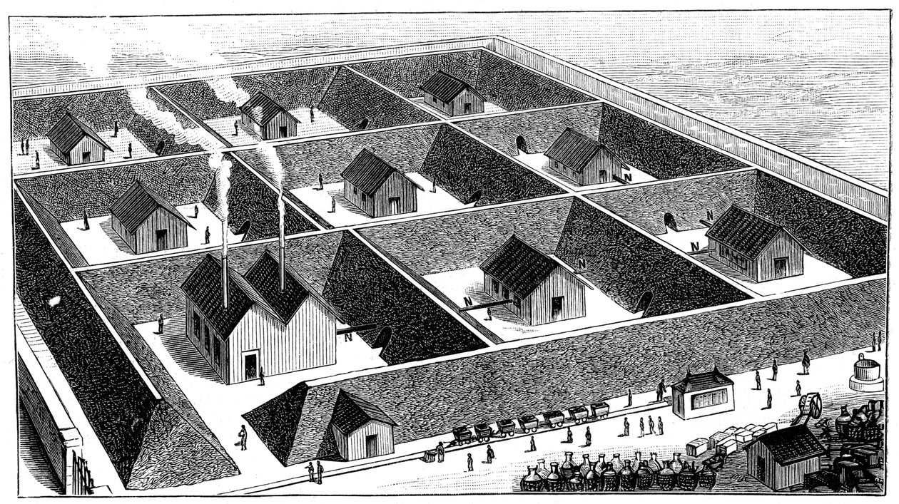 Nitroglycerin prosessanlegg, eksplosiv fabrikk, Val Bormida, nær Cengio, Italia, 1888 av Unbekannt