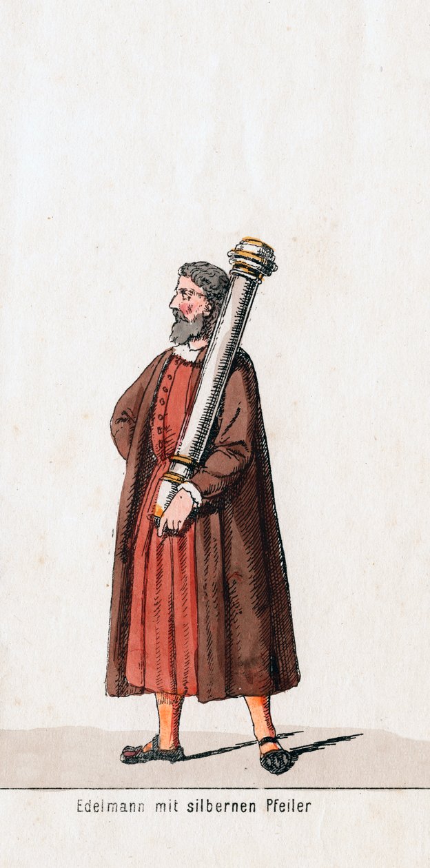 Adelsmann med sølvsøyle, kostymedesign for Shakespeares skuespill, Henry VIII, 1800-tallet av Unbekannt