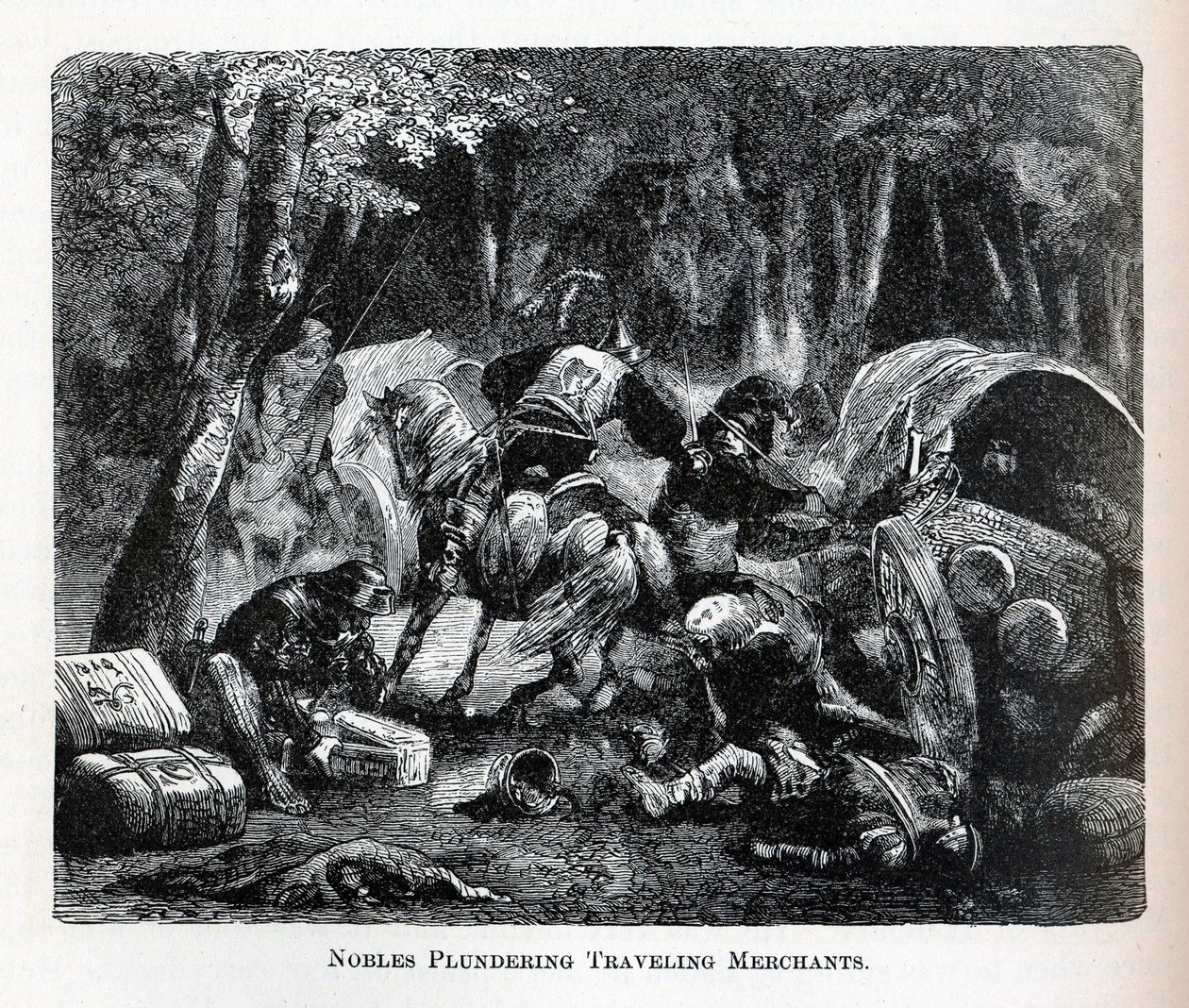 Adelsmenn som plyndrer reisende kjøpmenn, 1882 av Unbekannt
