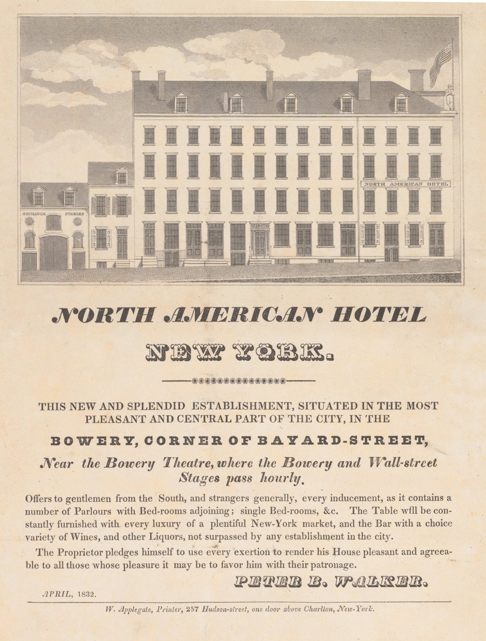 North American Hotel, New York, april 1832. av Unbekannt