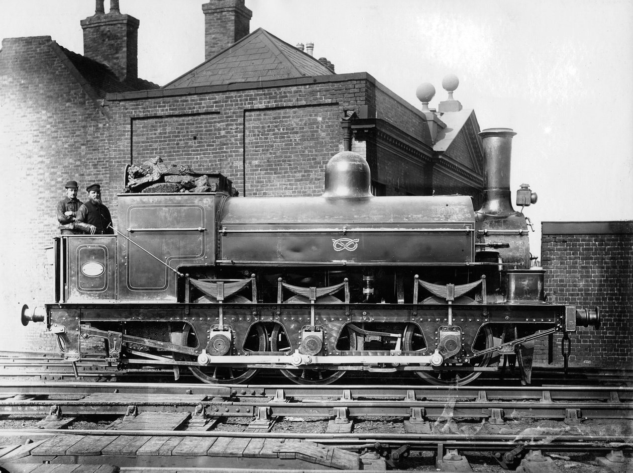 North Staffordshire 0-6-0 damplokomotiv med sjåfør og brannmann på fotplaten, 1800-tallet av Unbekannt
