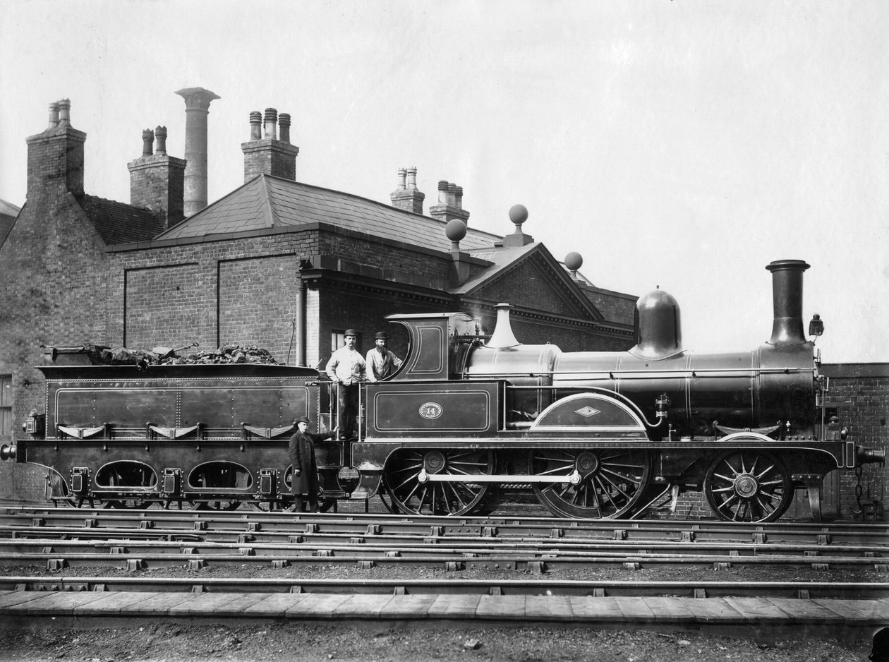 North Staffordshire Railway damplokomotiv nr. 14 og dets anbud c1875 av Unbekannt
