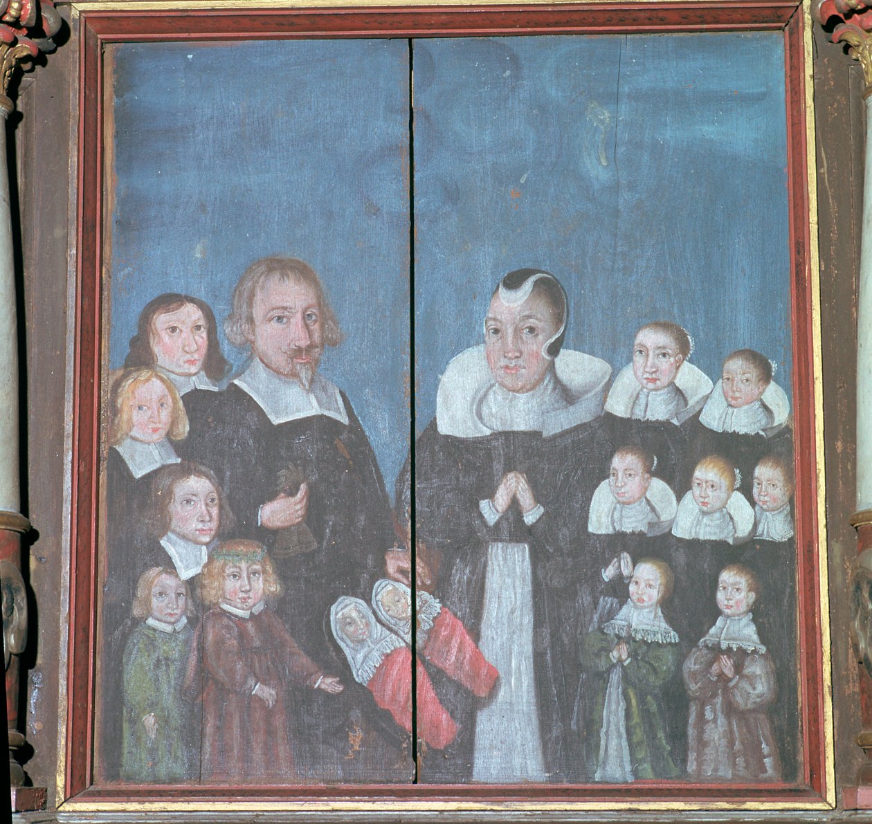 Norsk maleri som viser en familie med fjorten barn, 1600-tallet av Unbekannt