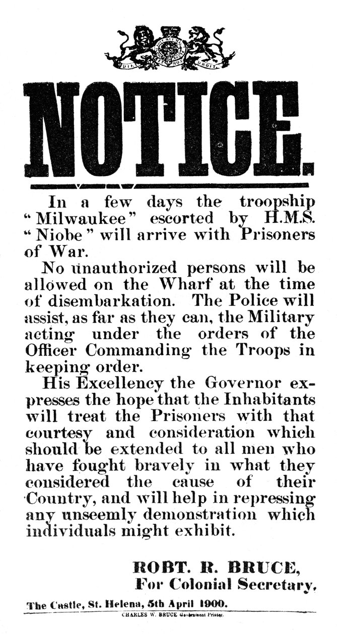 Melding om ankomsten av boer krigsfanger til Milwaukee, St Helena, 5. april 1900 av Unbekannt