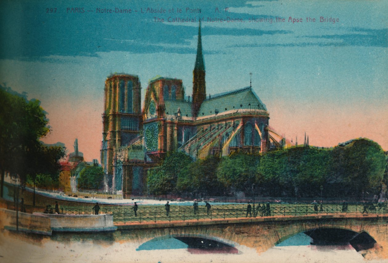 Notre-Dame-katedralen som viser Apse og Pont Notre-Dame, Paris, c1920 av Unbekannt