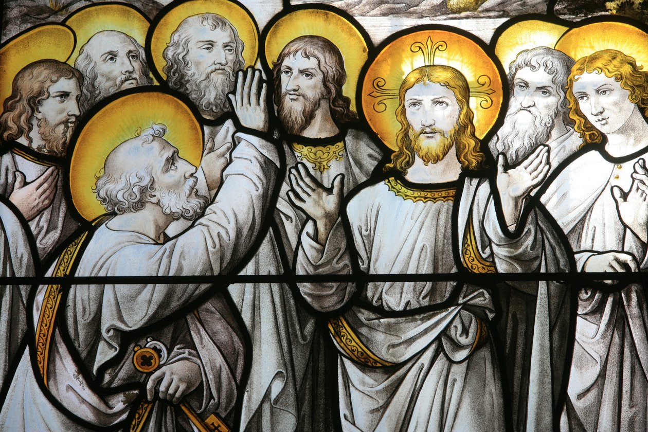 Notre Dame de Beaune kirkes glassmalerier: Saint Peter protesterer mot sin troskap mot Kristus Beaune Frankrike av Unbekannt