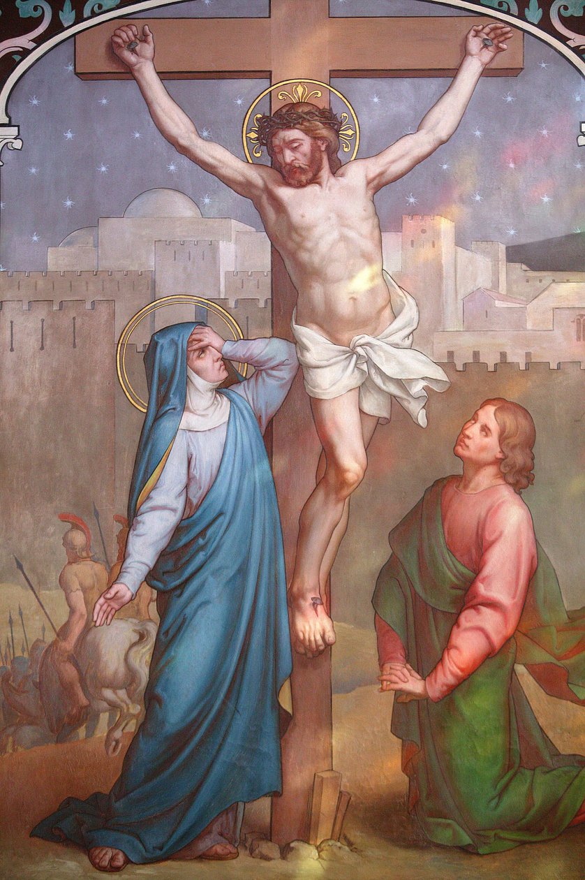 Notre Dame de Paris katedral maleri: Jesus på korset ser på Mary Paris Frankrike av Unbekannt