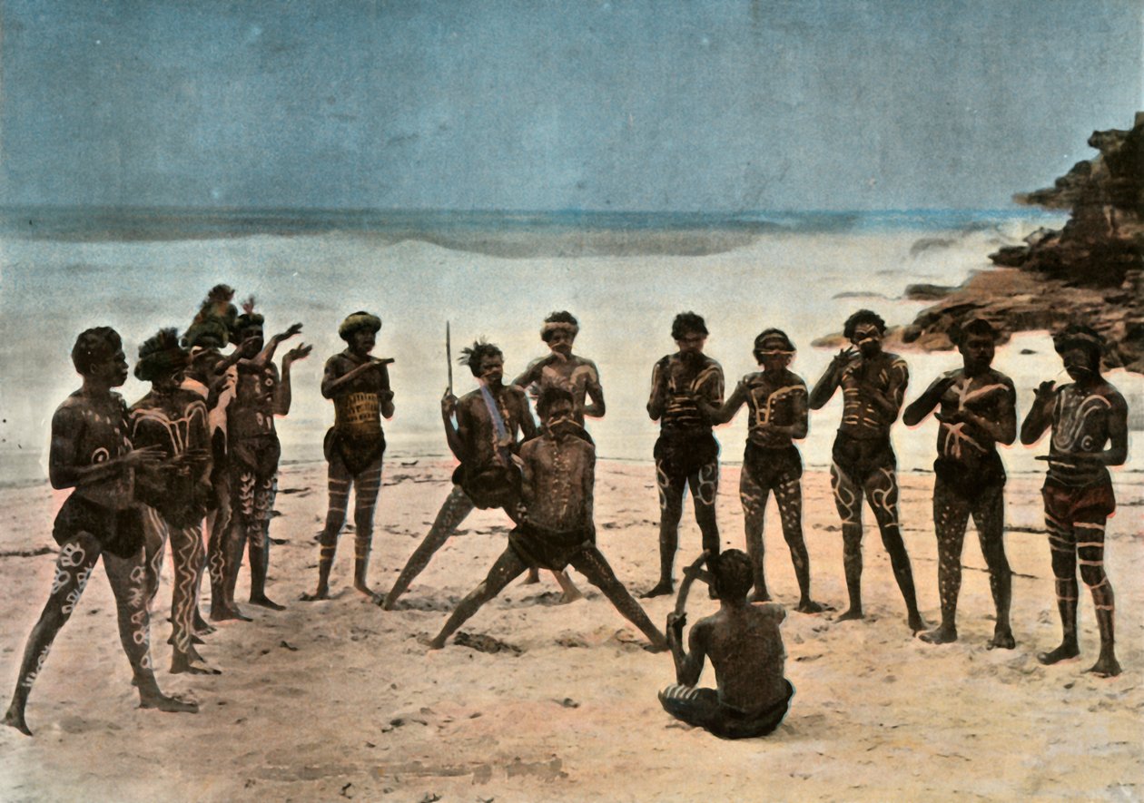 Ny Guinea. Dance of the Barioles Papuans, Papua Ny-Guinea. Papuansk stammedans, 1900. av Unbekannt