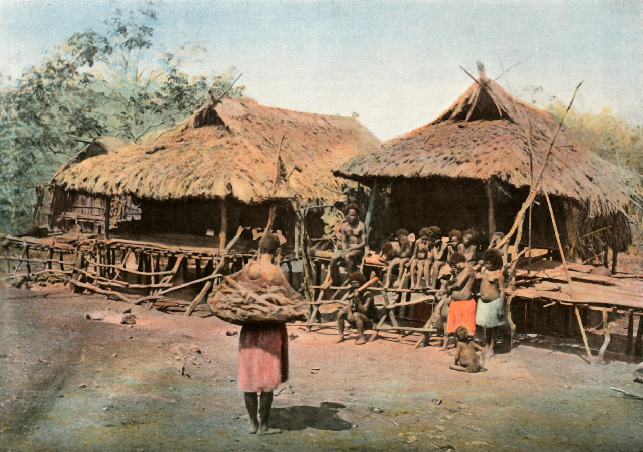 Ny Guinea. Karapuna. Indigenous Village, Papua Ny-Guinea. Karapuna. Native Village, 1900. av Unbekannt