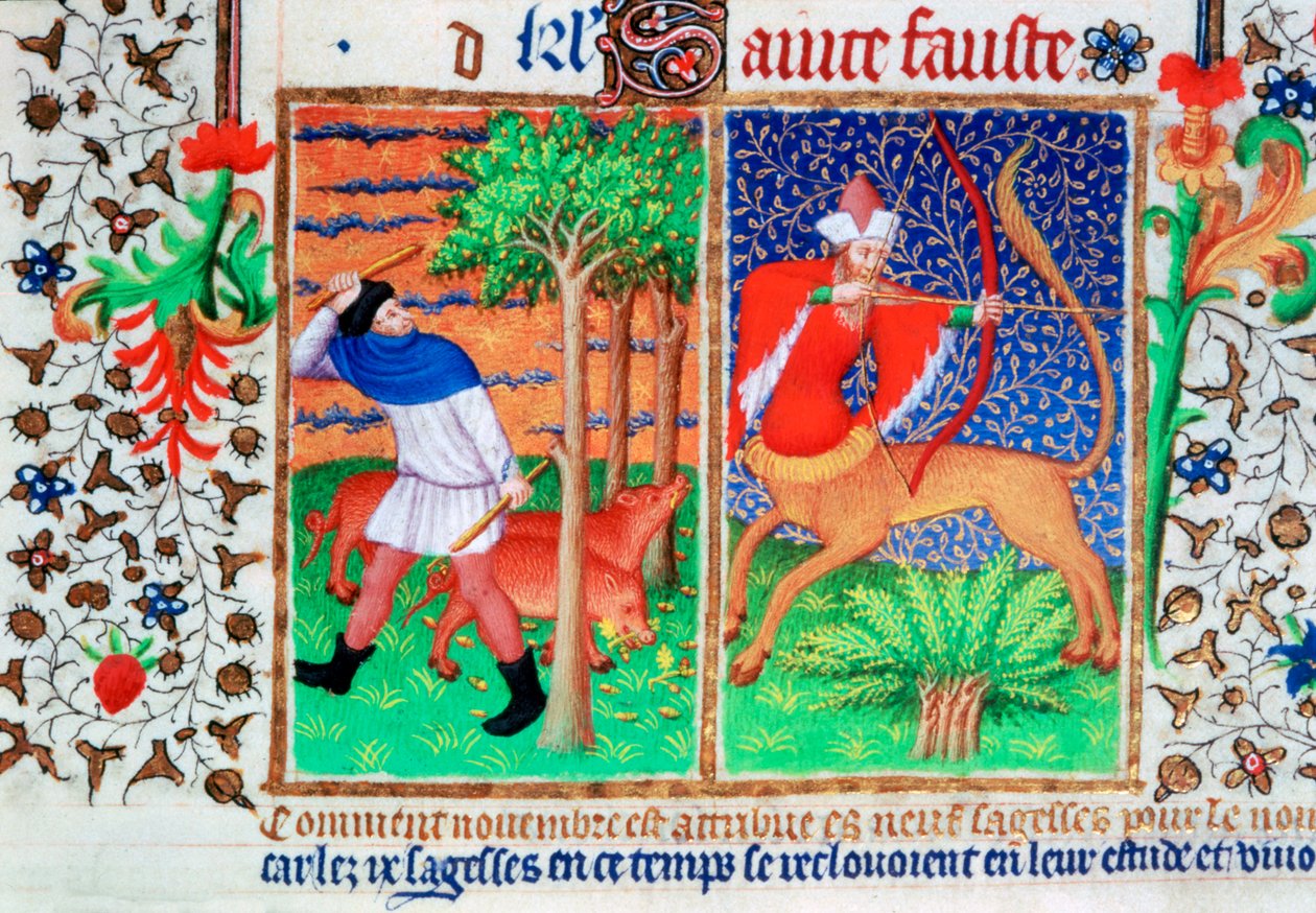 November: mating av griser, og Skytten, c1423 av Unbekannt