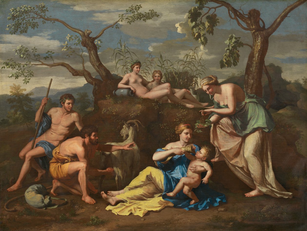Nymfer som mater barnet Jupiter, ca. 1650. av Unbekannt