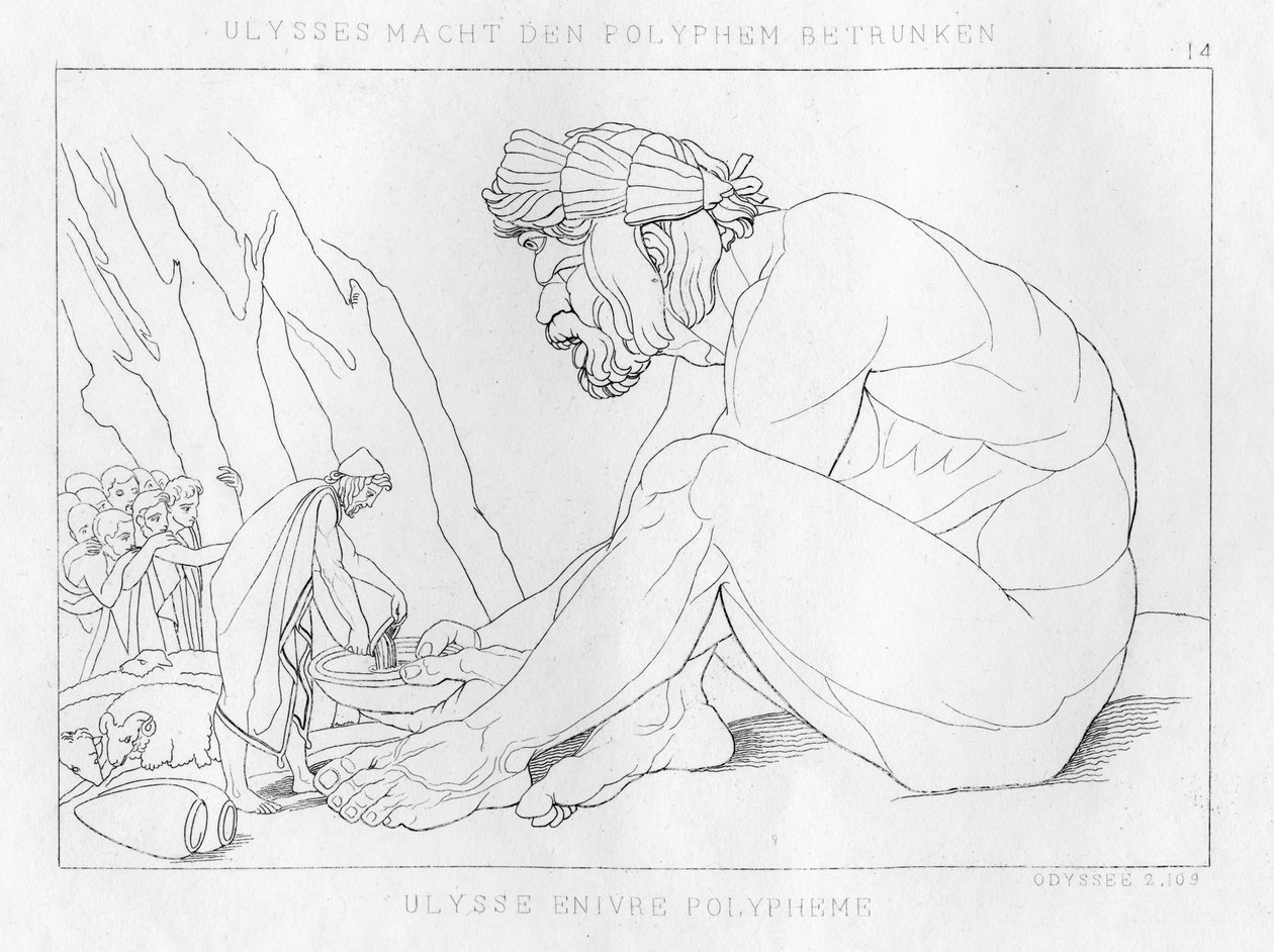 Odyssevs drikker med Polyfemos, kyklopen, c1833 av Unbekannt