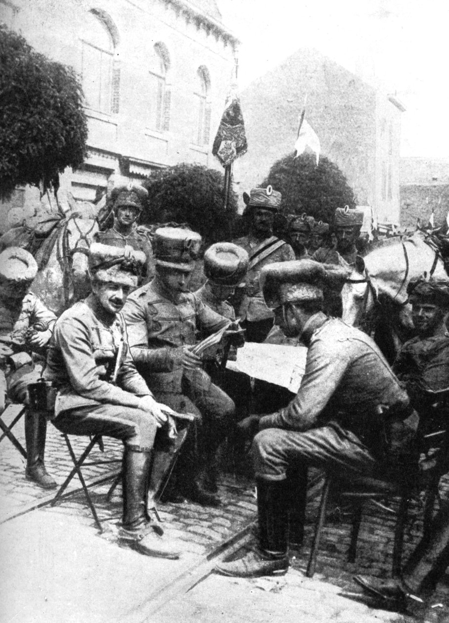 Offiserer i husarene, Chaussee de Louvain, Brussel, første verdenskrig, 1914 av Unbekannt