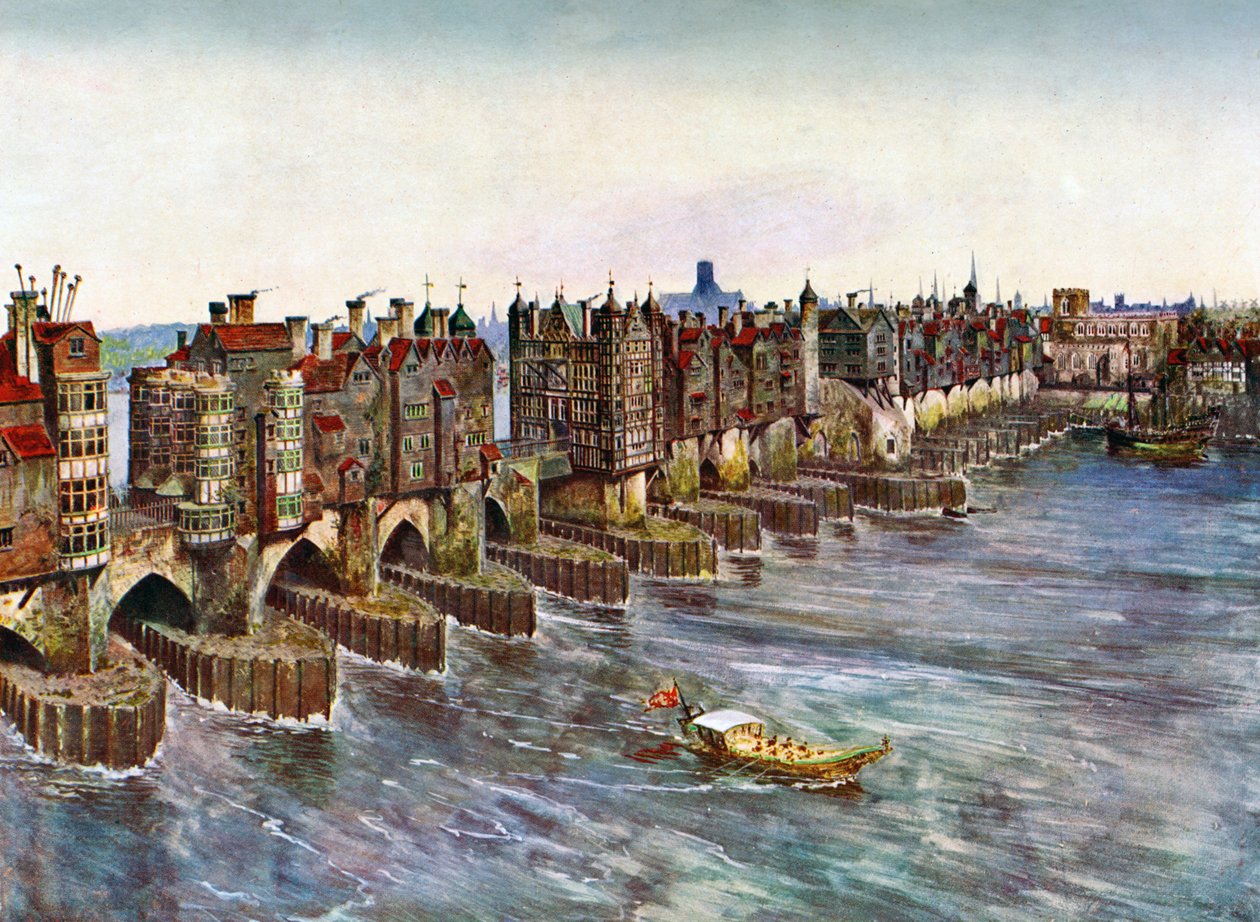 Old London Bridge, ca 1630, c1900-1920 av Unbekannt